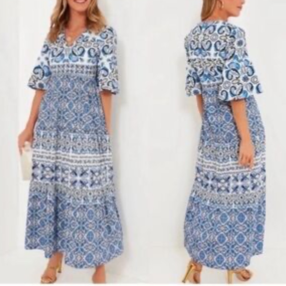 Blue and White Patterned Dress